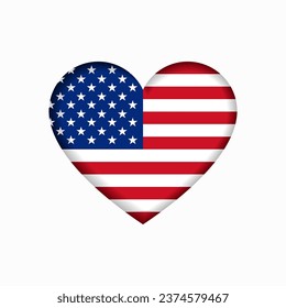 American flag heart-shaped sign. Vector illustration.