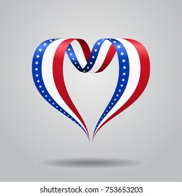 American flag heart-shaped wavy ribbon. Vector illustration.