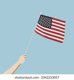 American Flag Held with Blue Sky Background