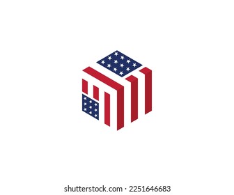 American Flag Hexagon Shape Logo Concept symbol icon sign Element Design. Home, Real Estate, Realtor, House, Mortgage Logotype. Vector illustration template