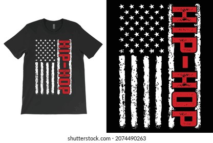 American Flag Hip-Hop T-Shirt Vector Design. Patriotic US Hip Hop Rap Music Gift T-Shirt.