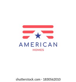 American Flag home house logo icon vector