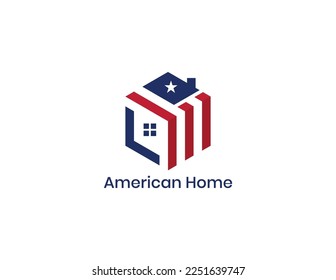 American Flag Home House Logo Concept symbol sign icon Element Design. Hexagon, Real Estate, Realtor, Mortgage Logotype. Vector illustration template