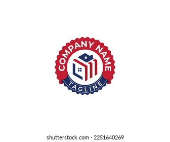 American Flag Home House Logo Stamp Badge Concept symbol icon sign Element Design. Hexagon, Real Estate, Realtor, Mortgage Logotype. Vector illustration template