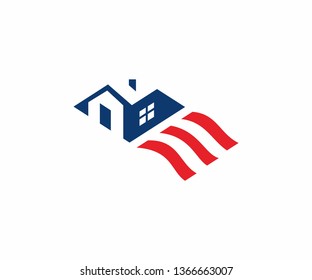 American Flag House or America Home Logo Design Vector Graphic Bckground Template.