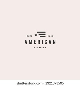 american flag house home mortgage logo hipster retro vintage vector icon