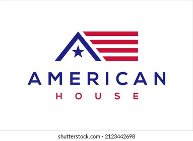 american flag house premium logo vector