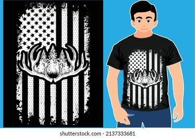 American Flag With Hunting T Shirt Design. Hunter Lover Vector Design..