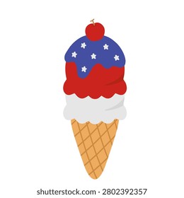 American flag ice cream cone with cherry on top