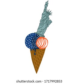 American flag ice cream.  Vector illustration. US Independence Day

