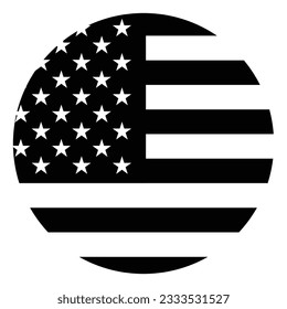 La bandera estadounidense. Icono de marca. El icono negro. Indicador de icono de círculo. Ilustración del equipo. Ilustración digital. Ilustración vectorial.