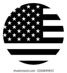 The American flag. Flag icon. The black icon. Circle icon flag. Computer illustration. Digital illustration. Vector illustration.