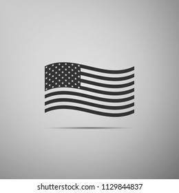 American flag icon isolated on grey background. Flag of USA. Flat design. Vector Illustration