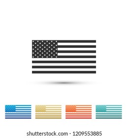 American flag icon isolated on white background. Flag of USA. Set elements in colored icons. Flat design. Vector Illustration