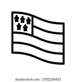 American flag icon logo in stroke lines on White Background