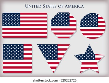 American flag icon set.USA flag design elements.Vector illustration.
