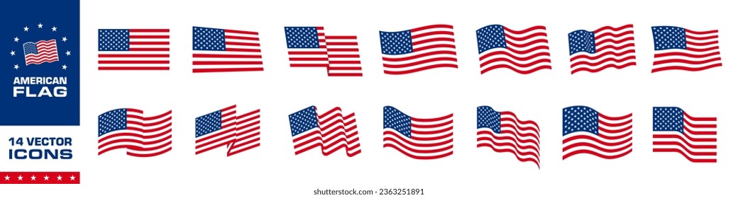 American flag icon set. Flat style.