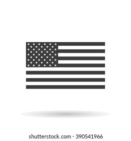 American flag icon with shadow, isolated on a white background, stylish vector illustration for web design