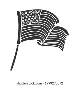 American Flag Icon Silhouette Illustration. USA Symbol Vector Graphic Pictogram Clip Art. Doodle Sketch Black Sign.