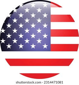 The American flag. Flag icon. Standard color. A round flag. Computer illustration. Digital illustration. Vector illustration.