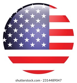 The American flag. Flag icon. Standard color. A round flag. Computer illustration. Digital illustration. Vector illustration.