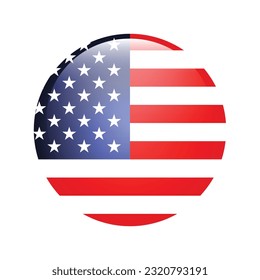 The American flag. Flag icon. Standard color. The round flag. 3d illustration. Computer illustration. Digital illustration. Vector illustration.