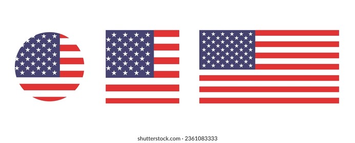 The American flag. Flag icon. Standard color. A circle. A square. A rectangular flag. Computer illustration. Digital illustration. Vector illustration.