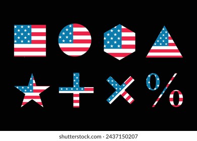 American Flag Icon Vector Set Bundle.Usa Star,Plus,Percent,Cross,Rectangular,Illipse,Polygon,triangle Flag Vector. svg
