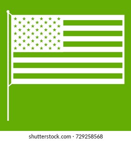 American flag icon white isolated on green background. Vector illustration