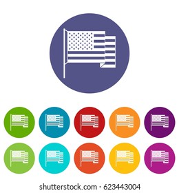 American flag icons set in circle isolated flat vector illustration