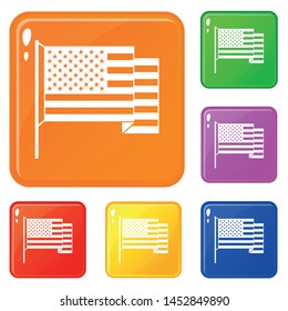 American flag icons set collection vector 6 color isolated on white background