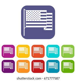 American flag icons set vector illustration in flat style In colors red, blue, green and other