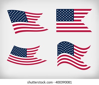 American flag icons.Set of USA vector symbol.