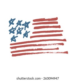 American Flag Illustration. Painted By Brush.