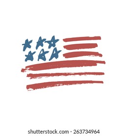 American Flag Illustration. Painted by Brush.