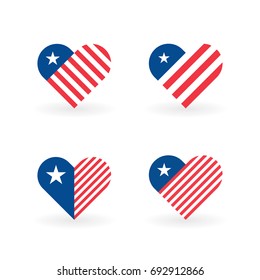 American flag illustration, vector hearts with flag of the United States of America. I love USA symbol