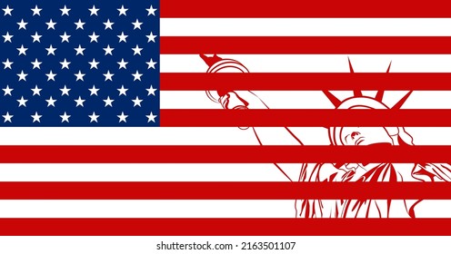 American Flag. Independence Day. Fourth of July. Statue of Liberty. Vector illustration. USA