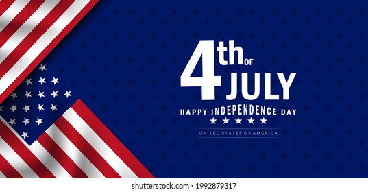 American flag with Independence Day July 4h text. Vector illustration.