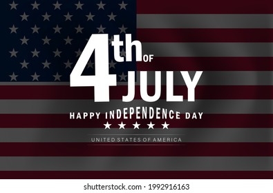 American flag with Independence Day July 4h text. Vector illustration.