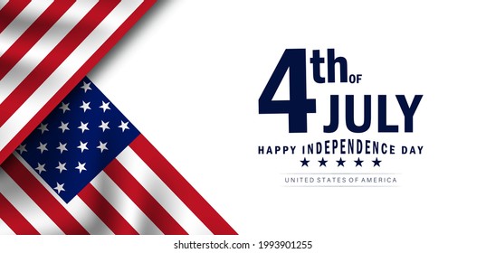 American flag with Independence Day July 4th text. Vector illustration.