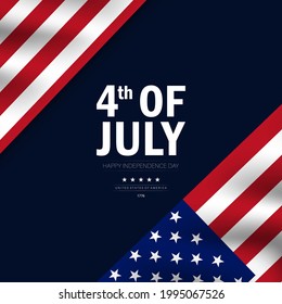 American flag with Independence Day July 4th text. Vector illustration.