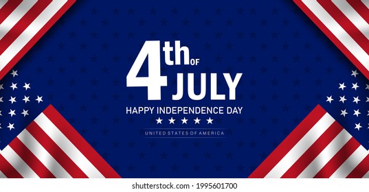 American flag with Independence Day July 4th text. Vector illustration.