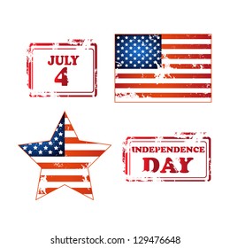 American Flag And Independence Day Stamp Isolated On White Background - Vector Illustration, Graphic Design Useful For Your Design