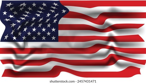 Bandera americana | Día de la Independencia | Vector ondeando la bandera de Estados Unidos | Anuncio ondulado de Estados Unidos sobre fondo blanco