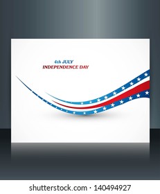 American flag independence day wave brochure card vector illustration