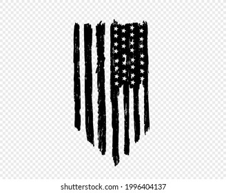 American flag with ink brush paint textured isolated  on png or transparent  background,Symbols of USA , template for banner,card,advertising ,promote,ads, web design, magazine, news paper,vector