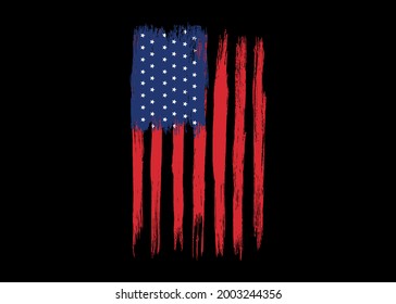 American flag with ink brush paint textured isolated  on png or transparent  background,Symbols of USA , template for banner,card,advertising ,promote,ads, web design, magazine, news paper,vector