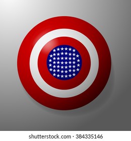 American Flag Inlay On Shield Emblem With  Background, Superhero Shield, Comics Shield, 9/11 Patriot Day Background. Vector Illustration 