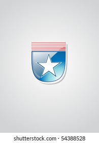 american flag inlay on shield emblem with star background