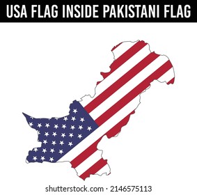 American flag inside Pakistani map illustration isolated on white background.